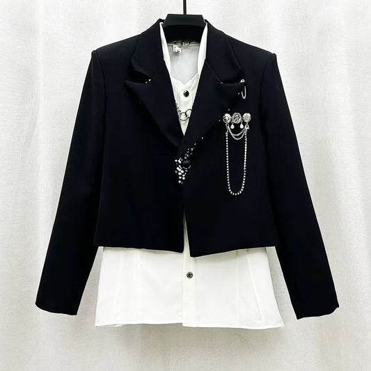 Embroidered Sequin Cropped Blazer(Anchor development)